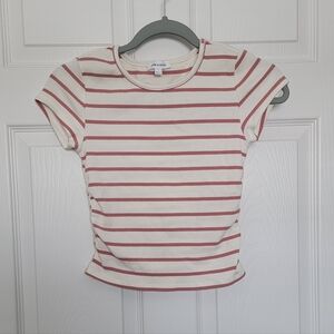 Pink Rose Juniors Cream & Pink Short Sleeve Baby Tee With Ruched Sides
